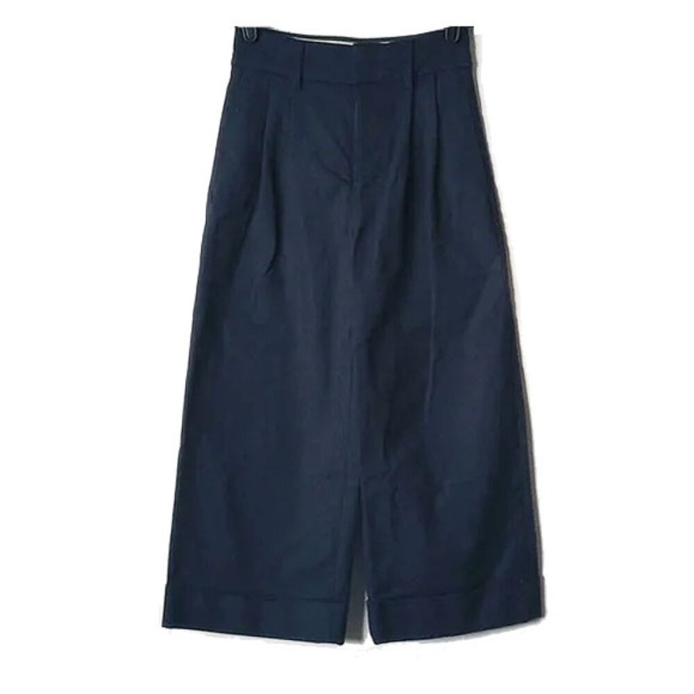 NWOT J. Crew Pleated Wide Leg Crop Pants 0 Navy Stretch Cotton Chino High Rise